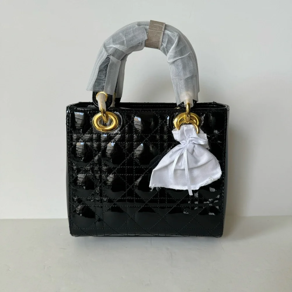 Shiny Patent Leather Black Quilted Small Lady Bag Crossbody Satchel R2